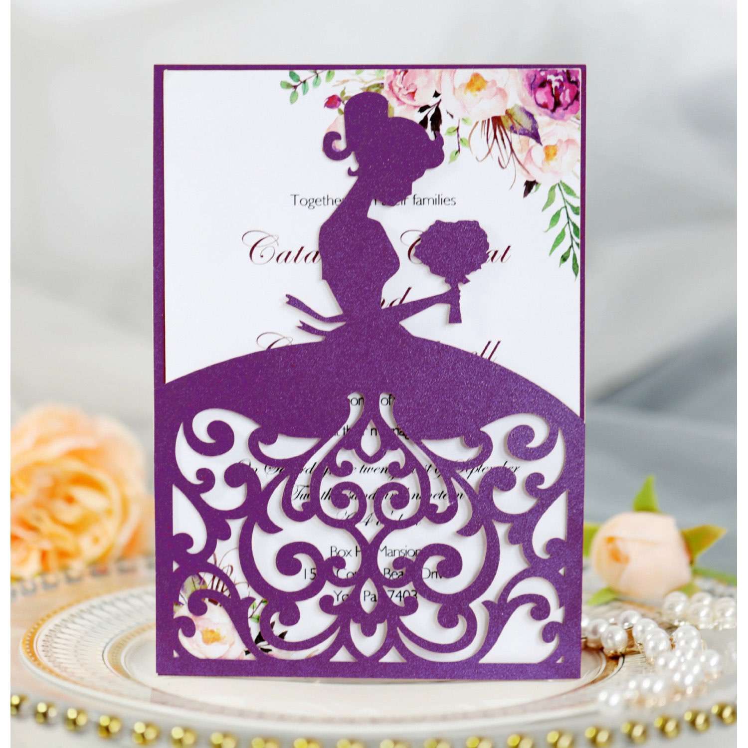 Beautiful Girl Invitation Card Laser Cut Iridescent Paper Wedding Card Personalized Custom